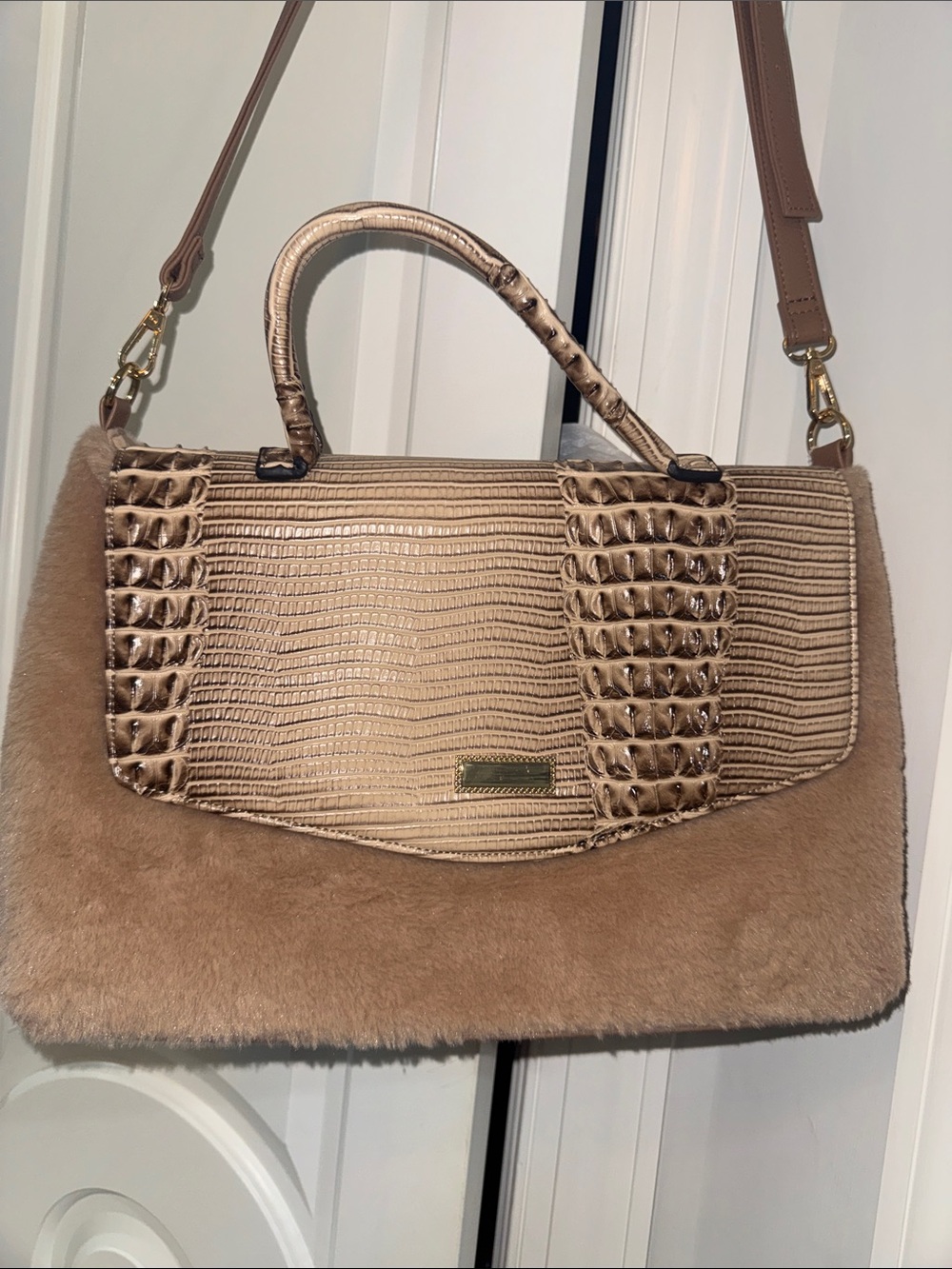 Structured Tan Women's Shoulder Bag with Top Handle